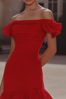 Load image into Gallery viewer, Red Tight Short Off the Shoulder Ruched Homecoming Dress