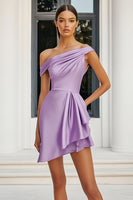 Load image into Gallery viewer, Lilac One Shoulder Short Satin Bodycon Homecoming Dress
