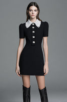 Load image into Gallery viewer, Black Tweed Tight Short Homecoming Outfits with Buttons