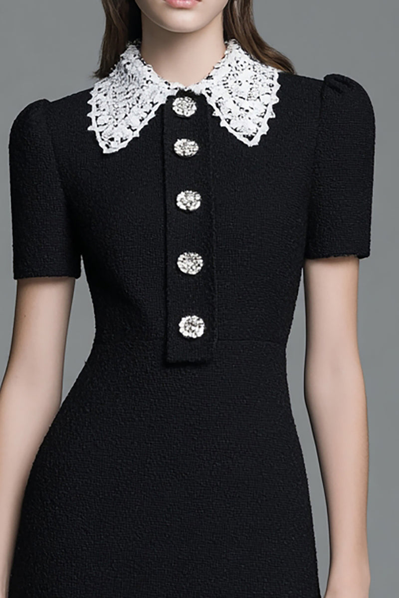 Load image into Gallery viewer, Black Tweed Tight Short Homecoming Outfits with Buttons