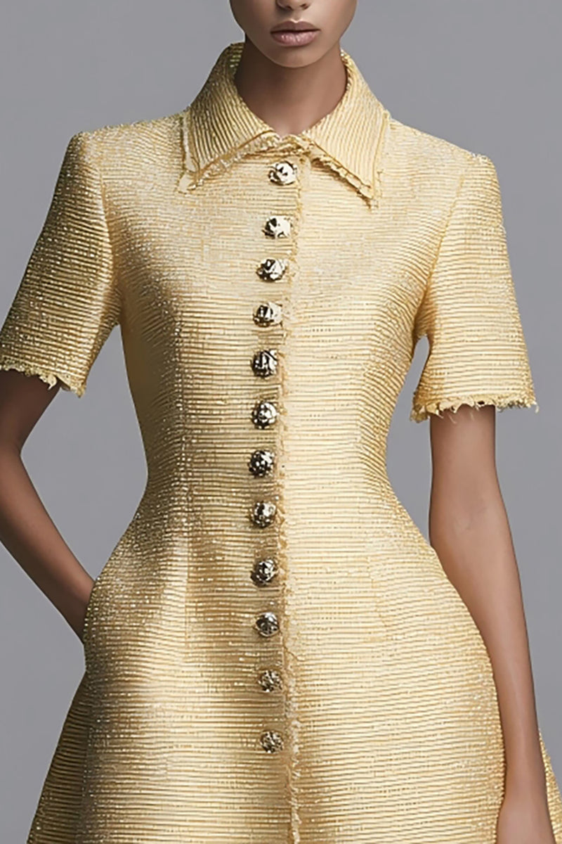 Load image into Gallery viewer, Yellow Tweed A Line Short Sleeves Homecoming Outfits with Buttons