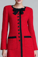 Load image into Gallery viewer, Red Tweed Pencil Buttons Short Homecoming Outfits with Bow
