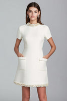 Load image into Gallery viewer, Ivory Tweed Pearls Round Neck Short Homecoming Outfits with Pockets