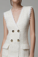 Load image into Gallery viewer, Ivory Tweed Tight Buttons Short Homecoming Outfits with Pockets