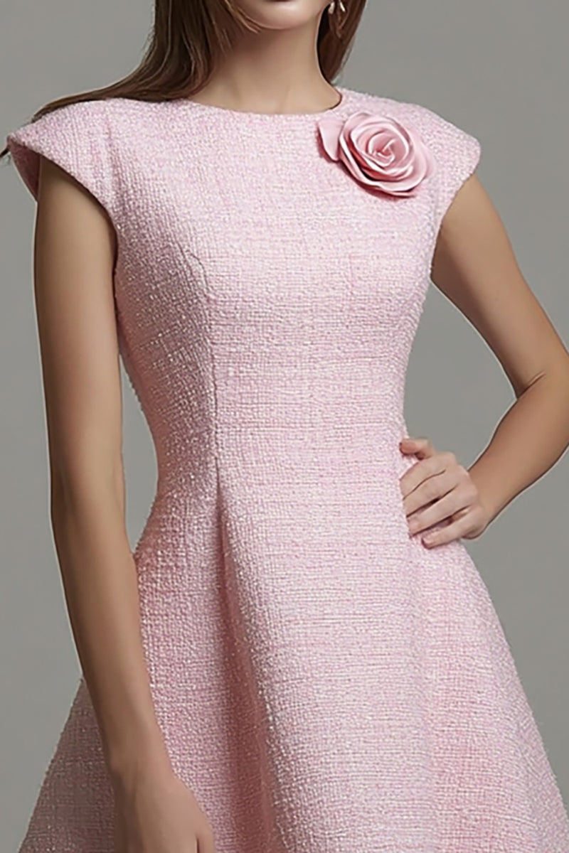 Load image into Gallery viewer, Pink Tweed Cap Sleeves A Line Short Homecoming Outfits with 3D Flowers