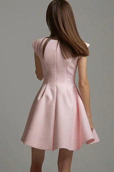 Pink Tweed Cap Sleeves A Line Short Homecoming Outfits with 3D Flowers