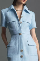 Load image into Gallery viewer, Sky Blue Tweed Short Sleeves Tight Homecoming Outfits with Buttons