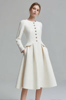 Load image into Gallery viewer, Ivory Tweed A Line Long Sleeves Midi Pageant Interview Dress with Pockets