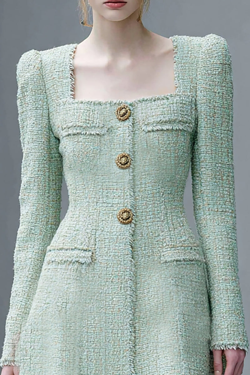 Load image into Gallery viewer, Mint Green A Line Tweed Short Homecoming Dress with Sleeves