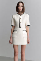 Load image into Gallery viewer, Ivory Round Neck Tweed Tight Short Pageant Interview Dress with Sleeves