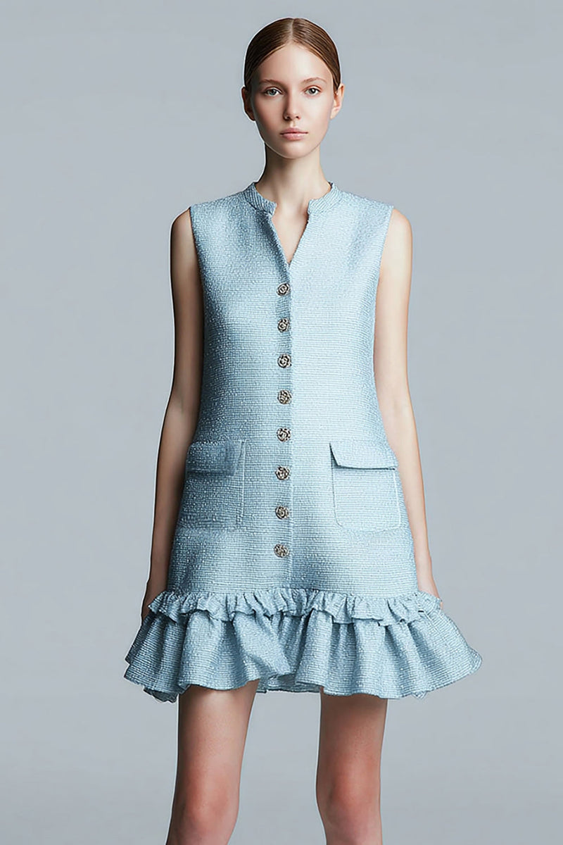 Load image into Gallery viewer, Sky Blue Tight Tweed Short Homecoming Dress with Ruffles