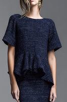 Load image into Gallery viewer, Navy Tweed 2 Piece Midi Homecoming Outfits with Ruffles