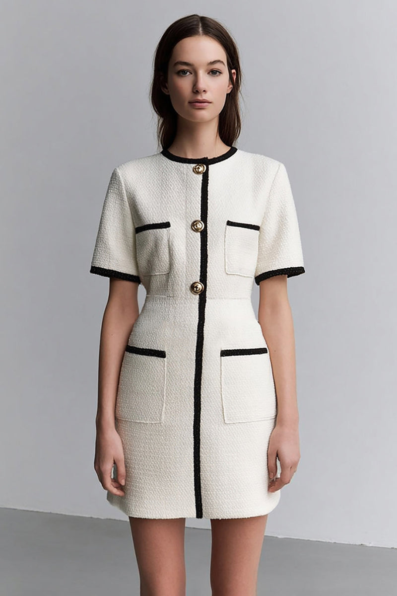 Load image into Gallery viewer, Ivory Tweed Round Neck Tight Short Pageant Interview Dress with Sleeves