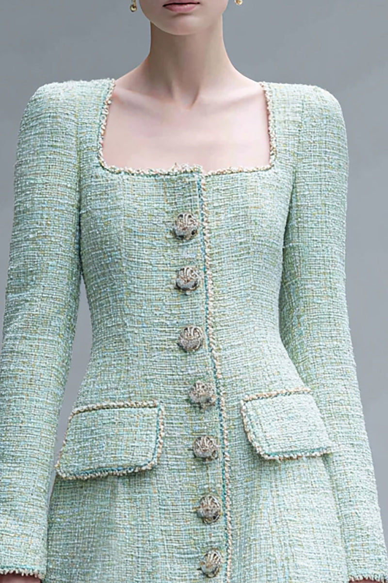 Load image into Gallery viewer, Mint Green Tweed Square Neck Tight Short Homecoming Dress