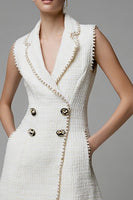 Load image into Gallery viewer, Ivory Notched Lapel Tweed Short Homecoming Outfits with Pockets