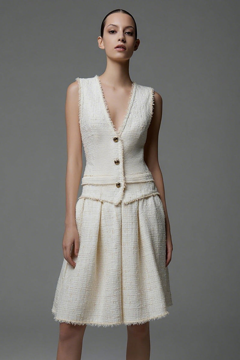 Load image into Gallery viewer, Ivory Tweed 2 Piece Short Homecoming Outfits with Buttons