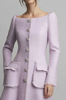 Lilac Boat Neck Tweed A Line Short Homecoming Dress