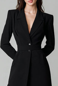 Black Peak Lapel Single Breasted Short Blazer Dress with Sleeves
