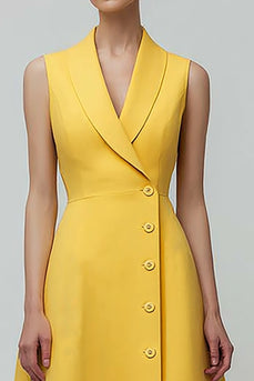 Yellow Shawl Lapel A Line Single Breasted Midi Blazer Dress