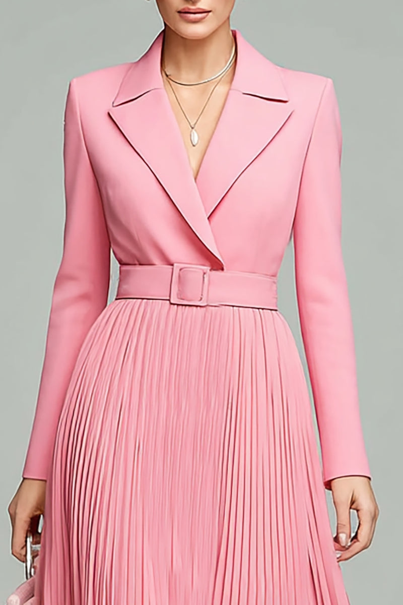 Load image into Gallery viewer, Pink A Line Pleated Midi Blazer Dress with Belt