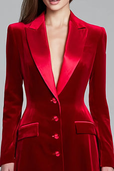 Burgundy Velvet Single Breasted Short Blazer Dress with Sleeves
