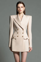 Load image into Gallery viewer, Champagne Satin Peak Lapel Short Blazer Dress with Sleeves