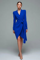 Load image into Gallery viewer, Simple Royal Blue Bodycon V-Neck Short Work Dress with Sash