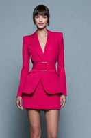 Load image into Gallery viewer, 2 Piece Fuchsia Peak Lapel Satin Short Pencil Business Suits with Belt