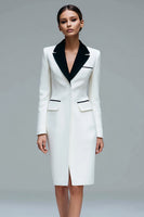 Load image into Gallery viewer, Ivory Satin Peak Lapel Bodycon Short Blazer Dress with Sleeves