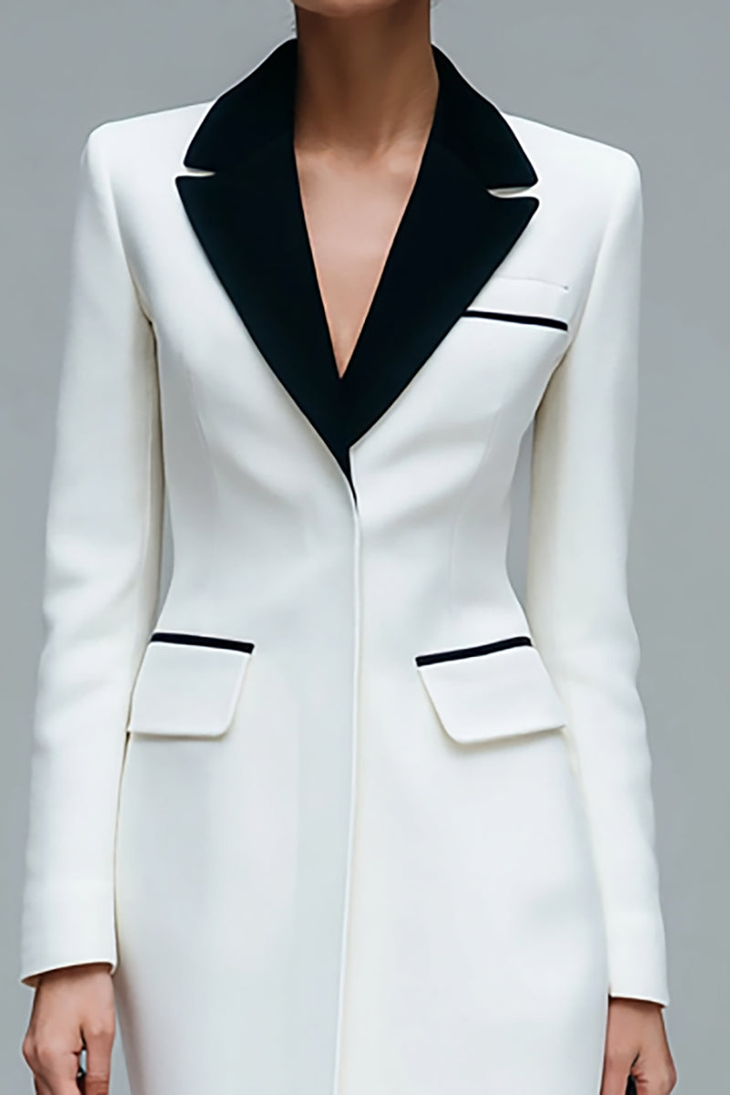 Load image into Gallery viewer, Ivory Satin Peak Lapel Bodycon Short Blazer Dress with Sleeves