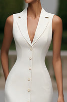 Load image into Gallery viewer, Ivory Single Breasted Satin Notched Lapel Midi Blazer Dress with Pockets