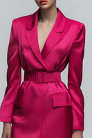 Load image into Gallery viewer, Fuchsia Satin Notched Lapel Short Blazer Dress with Belts