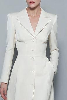 Ivory Satin A Line Notched Lapel Short Blazer Dress with Pockets