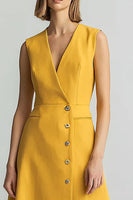 Load image into Gallery viewer, Yellow V-Neck A Line Single Breasted Midi Blazer Dress