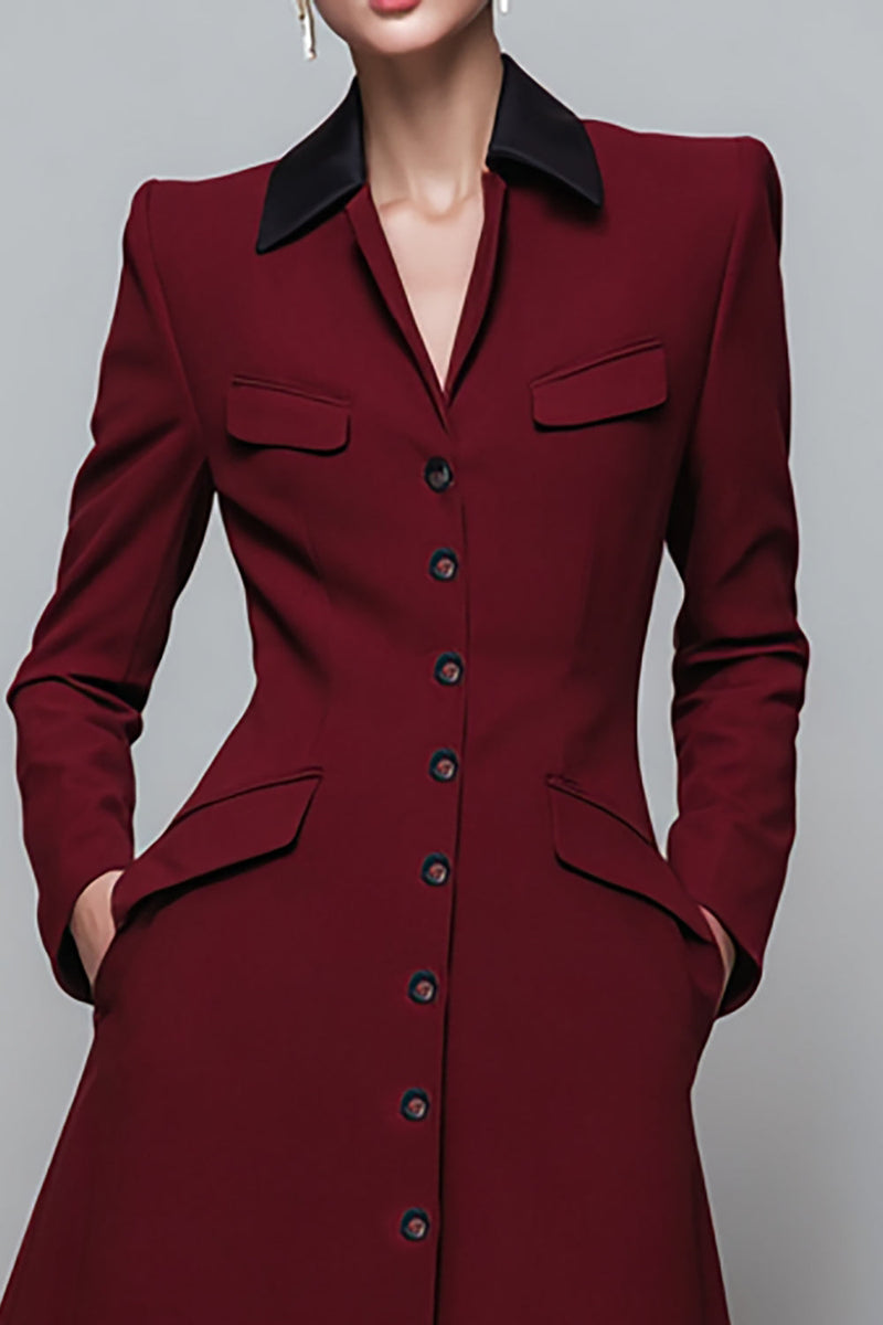 Load image into Gallery viewer, Dark Red A Line Collar Neck Midi Blazer Dress with Pockets