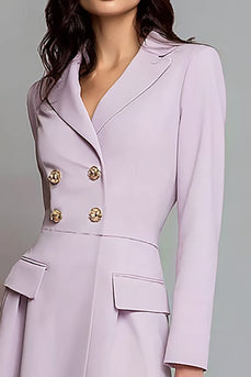Lilac Notched Lapel Double Breasted Short Blazer Dress with Sleeves