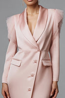Load image into Gallery viewer, Pink Shawl Lapel Satin Single Breasted Short Pencil Blazer Dress with Sleeves