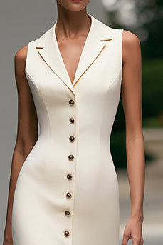 Ivory Notched Lapel Single Breasted Midi Pencil Blazer Dress