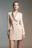 Load image into Gallery viewer, Champagne Shawl Lapel Double Breasted Long Sleeves Short Blazer Dress
