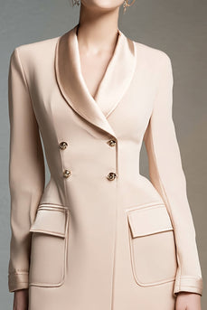 Champagne Shawl Lapel Double Breasted Long Sleeves Short Blazer Dress