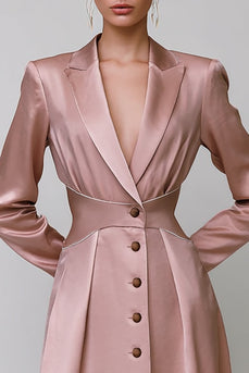 Dusty Rose Peak Lapel Single Breasted Short Blazer Dress with Sleeves