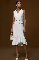 Load image into Gallery viewer, Ivory Notched Lapel Pencil Midi Blazer Dress with Ruffles