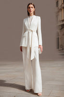 Load image into Gallery viewer, Ivory 2 Piece Long Sleeves Shawl Lapel Business Suits with Sash