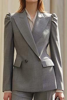 2 Piece Grey Double Breasted Peak Lapel Business Suits with Sleeves