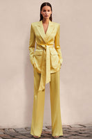 Load image into Gallery viewer, 2 Piece Daffodil Long Sleeves Satin Business Suits with Sash