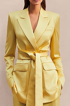 2 Piece Daffodil Long Sleeves Satin Business Suits with Sash