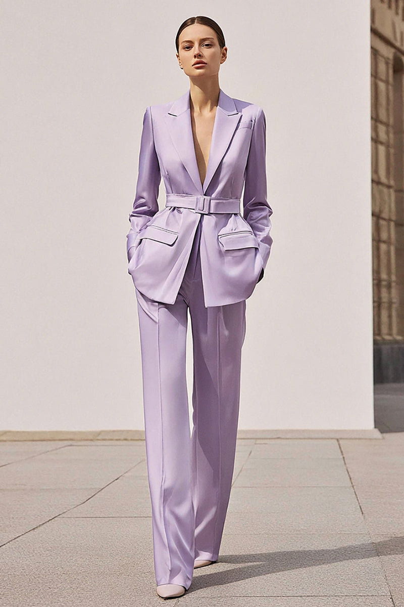 Load image into Gallery viewer, 2 Piece Lilac Notched Lapel Satin Long Sleeves Business Suits with Belt