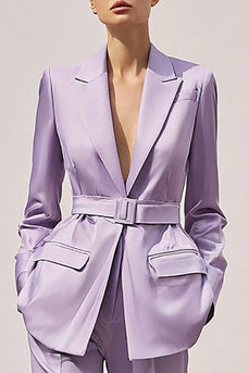 2 Piece Lilac Notched Lapel Satin Long Sleeves Business Suits with Belt