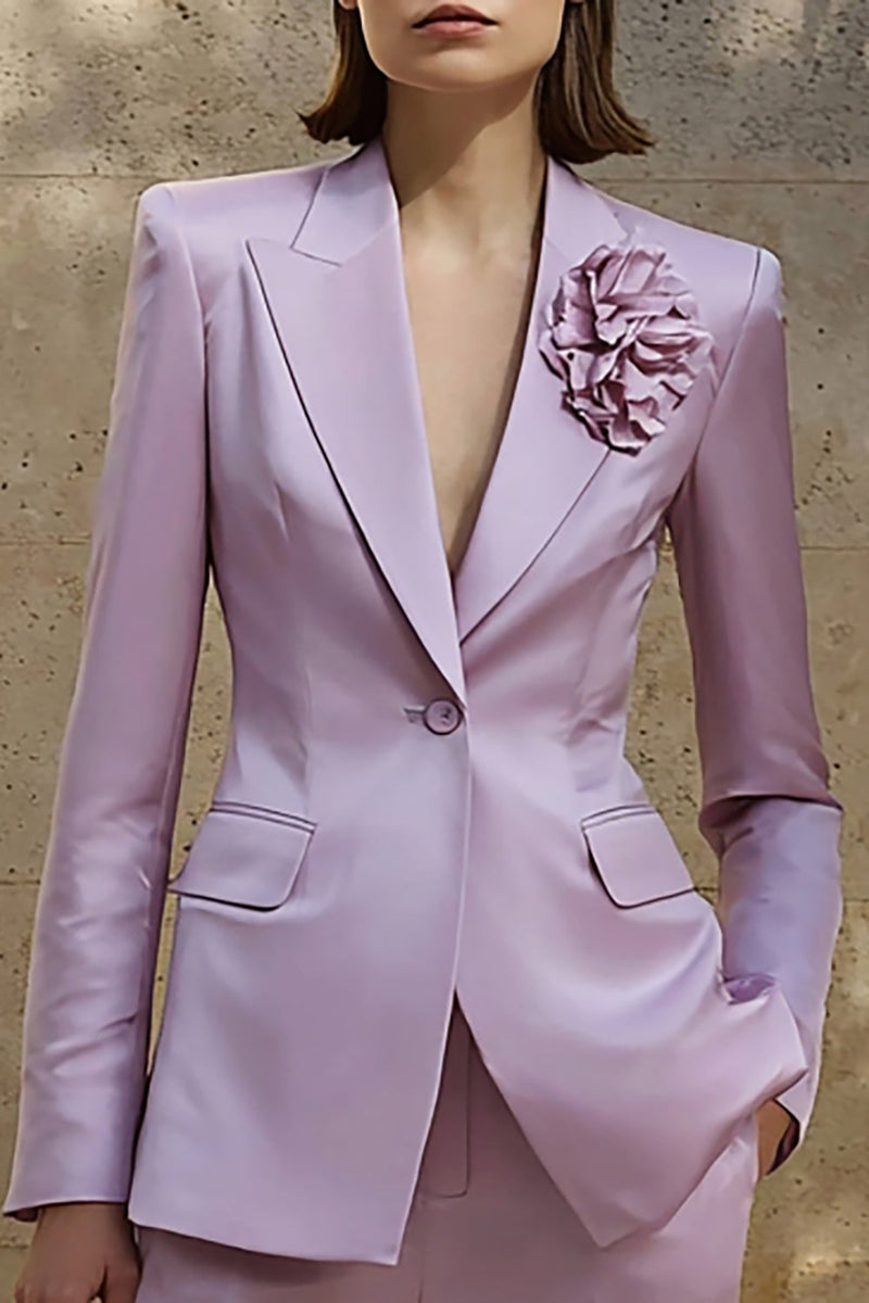 Load image into Gallery viewer, 2 Piece Lilac Satin Floral Peak Lapel Business Suits with Pockets