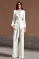 Load image into Gallery viewer, Ivory 2 Piece Shawl Lapel Wide Leg Business Suits with Sash